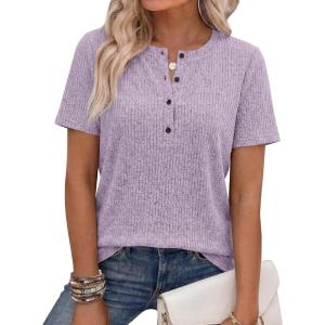 imageANRABESS Womens Tops Short Sleeve Henley Shirts Dressy Casual Blouse Summer Cute Tshirt 2026 Spring Lightweight Tunic SweaterLight Purple