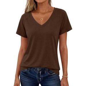 imageANRABESS Womens Tops Short Sleeve V Neck Shirts Summer Basic Tee Trendy Cute Tshirts 2026 Spring Casual OutfitsBrown
