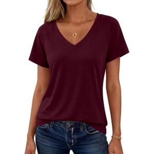 imageANRABESS Womens Tops Short Sleeve V Neck Shirts Summer Basic Tee Trendy Cute Tshirts 2026 Spring Casual OutfitsBurgundy