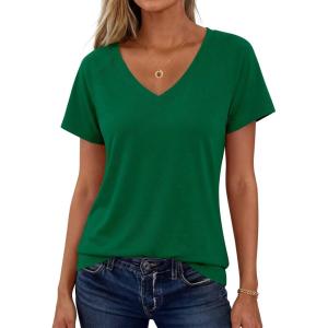 imageANRABESS Womens Tops Short Sleeve V Neck Shirts Summer Basic Tee Trendy Cute Tshirts 2026 Spring Casual OutfitsDark Green