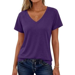 imageANRABESS Womens Tops Short Sleeve V Neck Shirts Summer Basic Tee Trendy Cute Tshirts 2026 Spring Casual OutfitsDark Purple