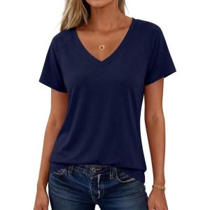 imageANRABESS Womens Tops Short Sleeve V Neck Shirts Summer Basic Tee Trendy Cute Tshirts 2026 Spring Casual OutfitsDeep Royal Blue