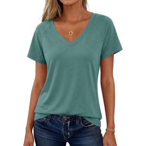 imageANRABESS Womens Tops Short Sleeve V Neck Shirts Summer Basic Tee Trendy Cute Tshirts 2026 Spring Casual OutfitsGray Green