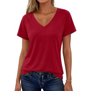 imageANRABESS Womens Tops Short Sleeve V Neck Shirts Summer Basic Tee Trendy Cute Tshirts 2026 Spring Casual OutfitsRed