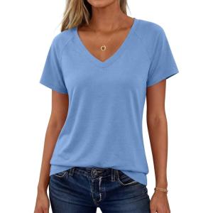 imageANRABESS Womens Tops Short Sleeve V Neck Shirts Summer Basic Tee Trendy Cute Tshirts 2026 Spring Casual OutfitsSky Blue