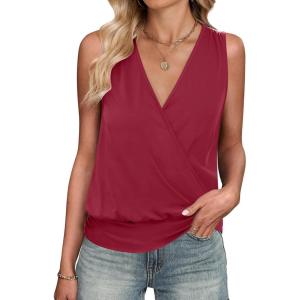 imageANRABESS Womens V Neck Tank Tops Wrap Banded Hem Shirts Sleeveless Ruched Going Out Blouse 2026 Summer Fashion ClothingRed