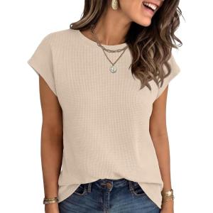 imageANRABESS Womens Waffle Knit Cap Sleeve T Shirts Summer Casual Tops Basic Tee Work Blouses 2026 Spring Vacation ClothesBeige