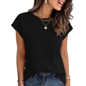 imageANRABESS Womens Waffle Knit Cap Sleeve T Shirts Summer Casual Tops Basic Tee Work Blouses 2026 Spring Vacation ClothesBlack