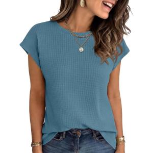 imageANRABESS Womens Waffle Knit Cap Sleeve T Shirts Summer Casual Tops Basic Tee Work Blouses 2026 Spring Vacation ClothesBlue