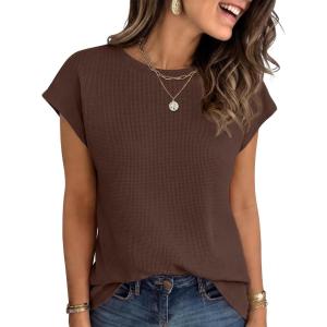 imageANRABESS Womens Waffle Knit Cap Sleeve T Shirts Summer Casual Tops Basic Tee Work Blouses 2026 Spring Vacation ClothesBrown