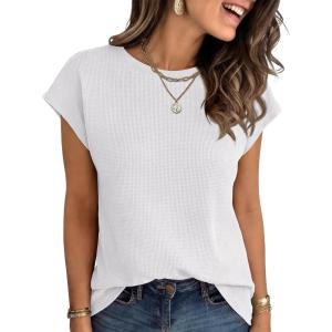 imageANRABESS Womens Waffle Knit Cap Sleeve T Shirts Summer Casual Tops Basic Tee Work Blouses 2026 Spring Vacation ClothesWhite