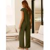 imageANRABESS 2 Piece Sets for Women Lounge Outfits Summer V Neck Cap Sleeve Top Wide Leg Pants Vacation Beach Travel SetArmy Green