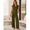 imageANRABESS 2 Piece Sets for Women Lounge Outfits Summer V Neck Cap Sleeve Top Wide Leg Pants Vacation Beach Travel SetArmy Green
