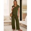 imageANRABESS 2 Piece Sets for Women Lounge Outfits Summer V Neck Cap Sleeve Top Wide Leg Pants Vacation Beach Travel SetArmy Green