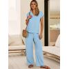 imageANRABESS 2 Piece Sets for Women Lounge Outfits Summer V Neck Cap Sleeve Top Wide Leg Pants Vacation Beach Travel SetBright Blue