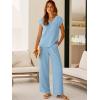 imageANRABESS 2 Piece Sets for Women Lounge Outfits Summer V Neck Cap Sleeve Top Wide Leg Pants Vacation Beach Travel SetBright Blue
