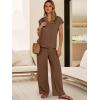 imageANRABESS 2 Piece Sets for Women Lounge Outfits Summer V Neck Cap Sleeve Top Wide Leg Pants Vacation Beach Travel SetBrown