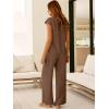 imageANRABESS 2 Piece Sets for Women Lounge Outfits Summer V Neck Cap Sleeve Top Wide Leg Pants Vacation Beach Travel SetBrown