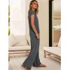 imageANRABESS 2 Piece Sets for Women Lounge Outfits Summer V Neck Cap Sleeve Top Wide Leg Pants Vacation Beach Travel SetDark Gray