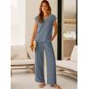 imageANRABESS 2 Piece Sets for Women Lounge Outfits Summer V Neck Cap Sleeve Top Wide Leg Pants Vacation Beach Travel SetGrey Blue