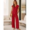 imageANRABESS 2 Piece Sets for Women Lounge Outfits Summer V Neck Cap Sleeve Top Wide Leg Pants Vacation Beach Travel SetRed