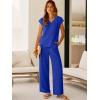 imageANRABESS 2 Piece Sets for Women Lounge Outfits Summer V Neck Cap Sleeve Top Wide Leg Pants Vacation Beach Travel SetRoyal Blue
