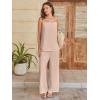 imageANRABESS 2 Piece Sets for Women Summer Casual Lounge Spaghetti Strap Top Wide Leg Pants Set Vacation Beach Travel OutfitsApricot