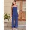 imageANRABESS 2 Piece Sets for Women Summer Casual Lounge Spaghetti Strap Top Wide Leg Pants Set Vacation Beach Travel OutfitsDeep Blue