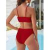 imageANRABESS High Waisted Bikini Sets for Women Tummy Control 2 Piece Swimsuits Ribbed Textured Bathing Suits Beach SwimwearRed