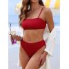 imageANRABESS High Waisted Bikini Sets for Women Tummy Control 2 Piece Swimsuits Ribbed Textured Bathing Suits Beach SwimwearRed