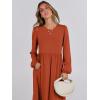 imageANRABESS Long Sleeve Midi Dresses for Women Casual 2026 Spring Crewneck A Line Tiered Flowy Loose Trendy Dresses with PocketsBrick Red