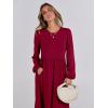 imageANRABESS Long Sleeve Midi Dresses for Women Casual 2026 Spring Crewneck A Line Tiered Flowy Loose Trendy Dresses with PocketsBurgundy