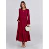 imageANRABESS Long Sleeve Midi Dresses for Women Casual 2026 Spring Crewneck A Line Tiered Flowy Loose Trendy Dresses with PocketsBurgundy