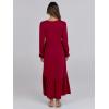 imageANRABESS Long Sleeve Midi Dresses for Women Casual 2026 Spring Crewneck A Line Tiered Flowy Loose Trendy Dresses with PocketsBurgundy