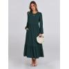 imageANRABESS Long Sleeve Midi Dresses for Women Casual 2026 Spring Crewneck A Line Tiered Flowy Loose Trendy Dresses with PocketsDark Green