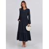 imageANRABESS Long Sleeve Midi Dresses for Women Casual 2026 Spring Crewneck A Line Tiered Flowy Loose Trendy Dresses with PocketsDark Navy Blue
