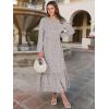 imageANRABESS Long Sleeve Midi Dresses for Women Casual 2026 Spring Crewneck A Line Tiered Flowy Loose Trendy Dresses with PocketsGray With White Polka Dot