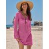 imageANRABESS Swimsuit Cover Up for Women Crochet Bathing Suit 2026 Summer Swimwear V Neck Mesh Knit Dress Beach Vacation ClothesHot Pink