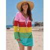 imageANRABESS Swimsuit Cover Up for Women Crochet Bathing Suit 2026 Summer Swimwear V Neck Mesh Knit Dress Beach Vacation ClothesRainbow Stripe