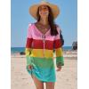 imageANRABESS Swimsuit Cover Up for Women Crochet Bathing Suit 2026 Summer Swimwear V Neck Mesh Knit Dress Beach Vacation ClothesRainbow Stripe