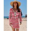 imageANRABESS Swimsuit Cover Up for Women Crochet Bathing Suit 2026 Summer Swimwear V Neck Mesh Knit Dress Beach Vacation ClothesRed White Stripe