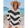 imageANRABESS Swimsuit Cover Up for Women Crochet Bathing Suit Summer Swimwear V Neck Mesh Knit Dress 2026 Beach Vacation ClothesChevron Black White Stripes