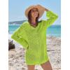imageANRABESS Swimsuit Cover Up for Women Crochet Bathing Suit Summer Swimwear V Neck Mesh Knit Dress 2026 Beach Vacation ClothesGreenyellow