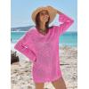 imageANRABESS Swimsuit Cover Up for Women Crochet Bathing Suit Summer Swimwear V Neck Mesh Knit Dress 2026 Beach Vacation ClothesHot Pink