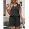 imageANRABESS Two Piece Sets for Women 2026 Summer Outfits Short Matching Lounge Set Casual V Neck Beach Vacation Travel ClothesBlack