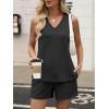 imageANRABESS Two Piece Sets for Women 2026 Summer Outfits Short Matching Lounge Set Casual V Neck Beach Vacation Travel ClothesBlack