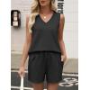imageANRABESS Two Piece Sets for Women 2026 Summer Outfits Short Matching Lounge Set Casual V Neck Beach Vacation Travel ClothesBlack
