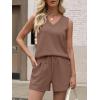 imageANRABESS Two Piece Sets for Women 2026 Summer Outfits Short Matching Lounge Set Casual V Neck Beach Vacation Travel ClothesBrown