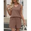 imageANRABESS Two Piece Sets for Women 2026 Summer Outfits Short Matching Lounge Set Casual V Neck Beach Vacation Travel ClothesBrown