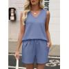 imageANRABESS Two Piece Sets for Women 2026 Summer Outfits Short Matching Lounge Set Casual V Neck Beach Vacation Travel ClothesDusty Blue